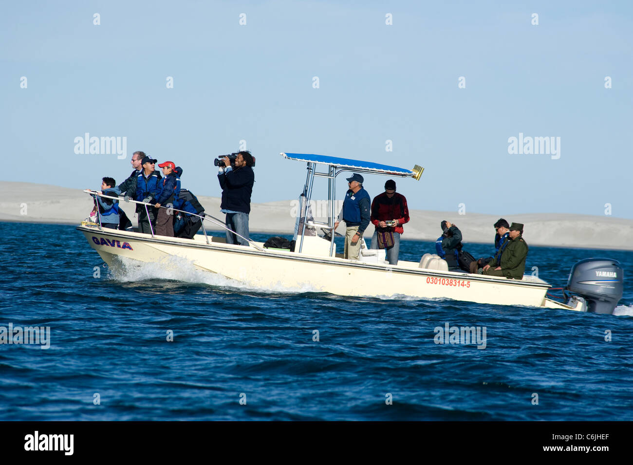 Präsident Calderon und Peter Greenberg auf Whale watching Expedition in Baja California, Mexiko Stockfoto