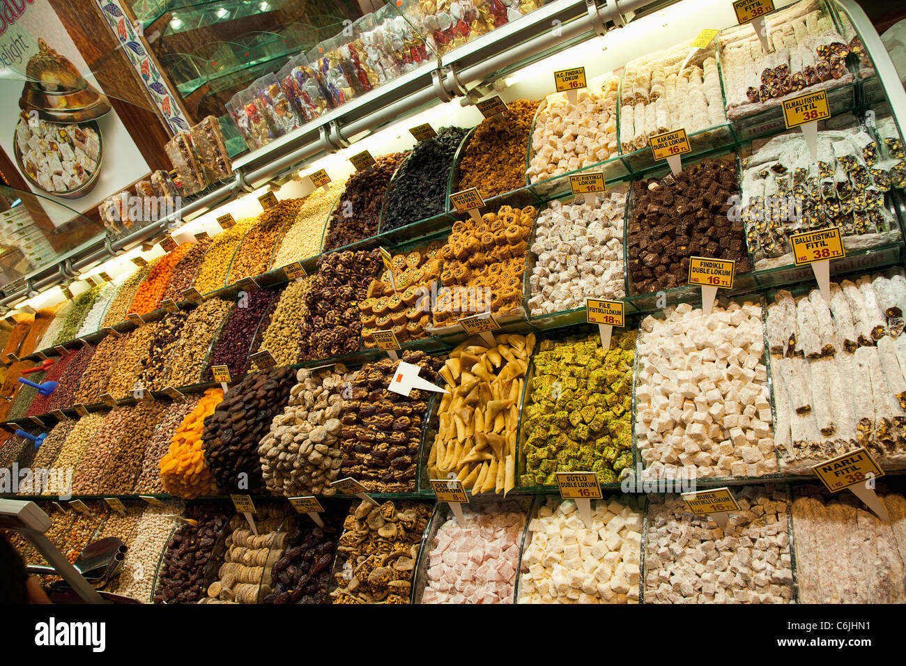 Türkei, Istanbul, Eminonu, Misir Carsisi, Spice Market Interieur. Stockfoto