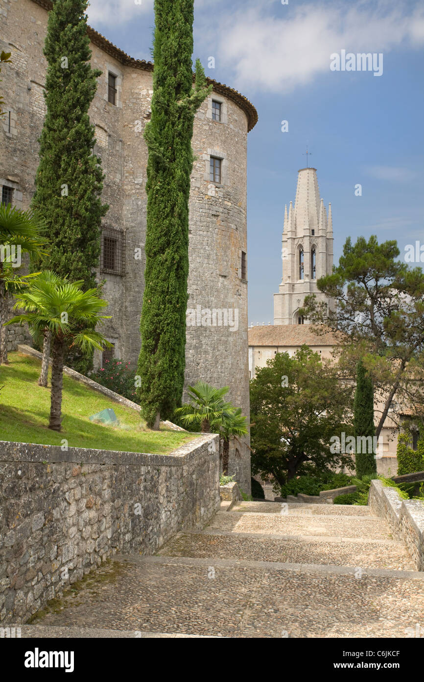 Gärten hinter der Kathedrale, Girona, Katalonien, Spanien Stockfoto