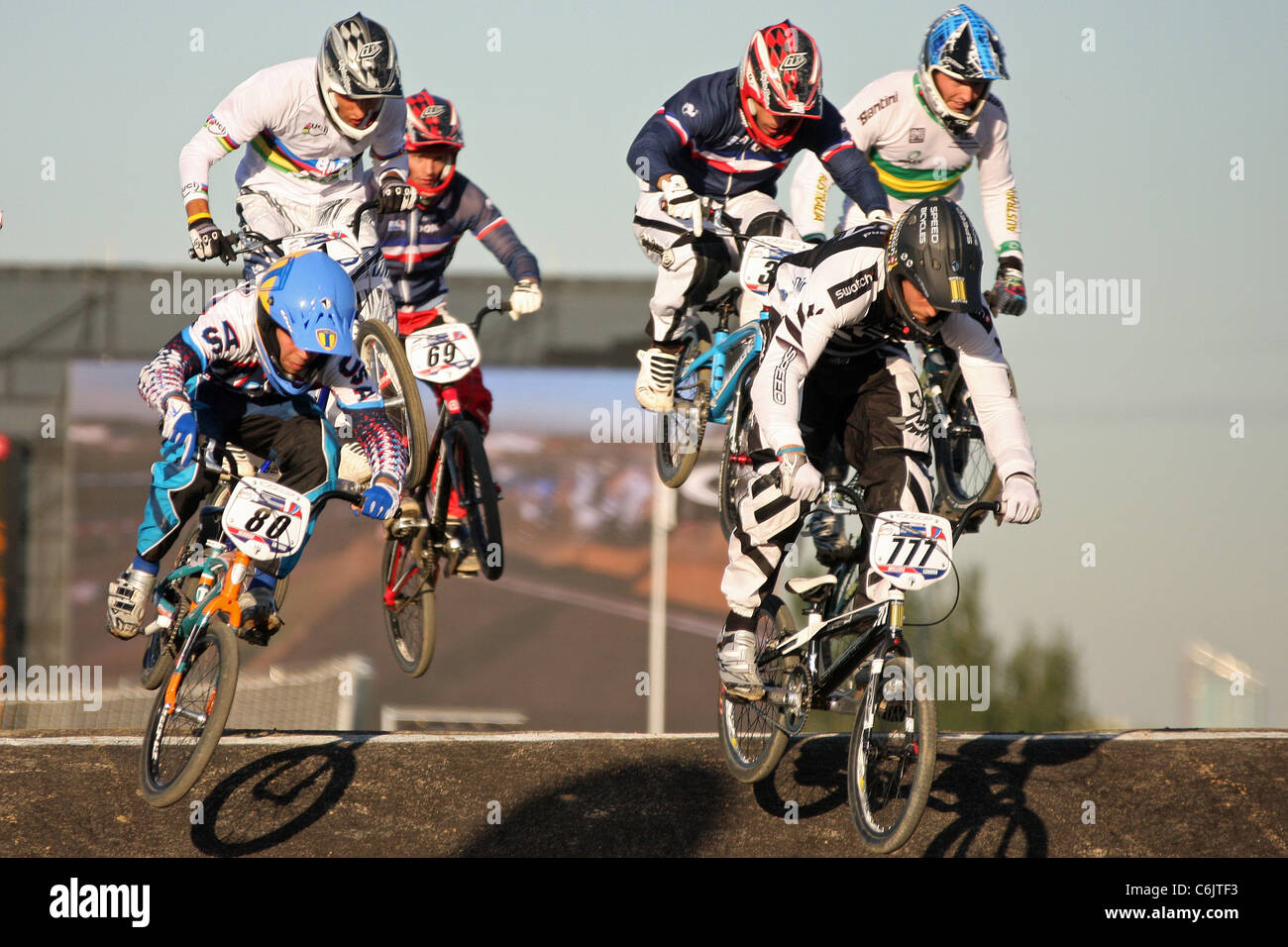 Herren BMX-Rennen im Olympiapark. Test-Event für die Serie London bereitet. Stockfoto