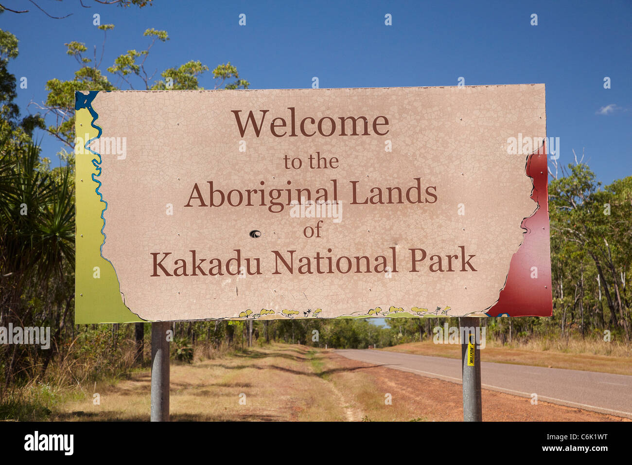 Kakadu National Park Eingang Zeichen Arnhem Highway, Northern Territory, Australien Stockfoto