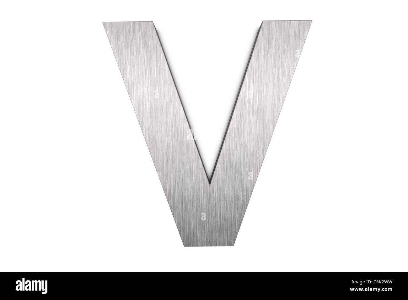 Gebürstetes Metall Buchstaben V auf weißem Hintergrund Stockfoto