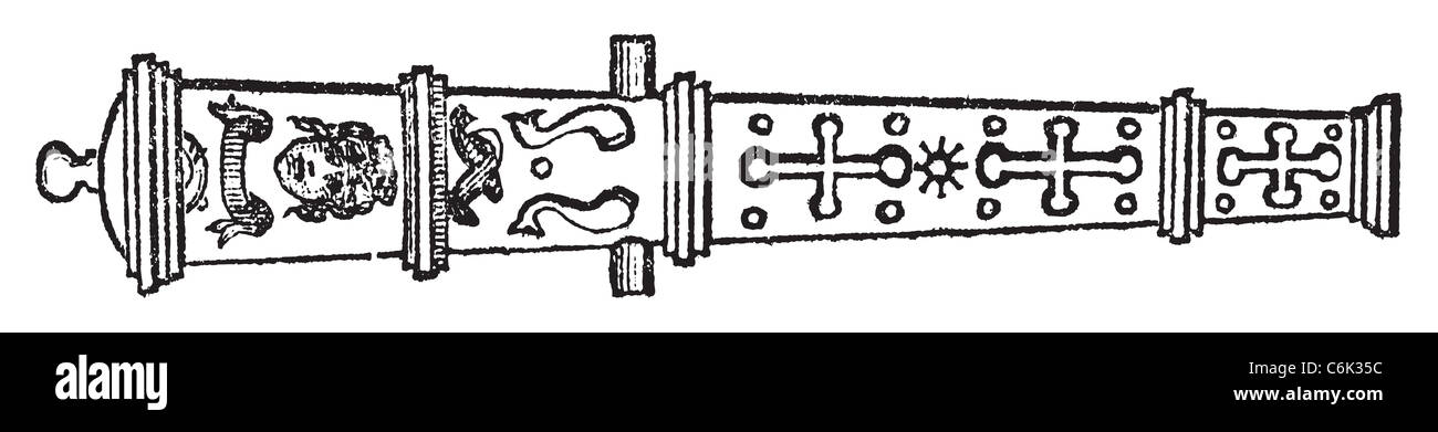 Culverin oder mittelalterlichen Kanone Alter Stich. Alten graviert Illustration einer Culverin-Waffe. Stockfoto