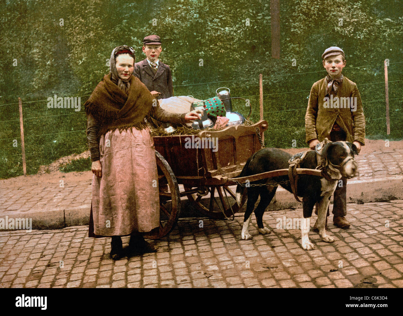 Milch-Verkäufer, Brüssel, Belgien, um 1900 Stockfoto