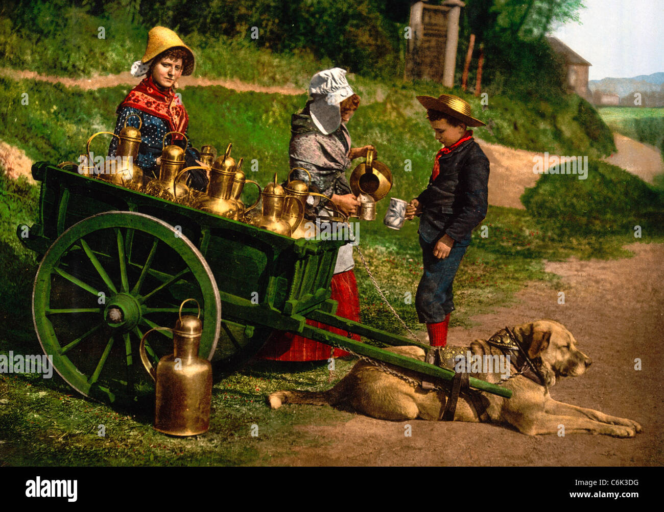 Milch-Verkäufer, Brüssel, Belgien, um 1900 Stockfoto