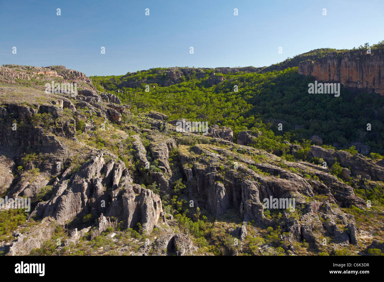 Tal von East Alligator River, am Rande des Kakadu-Nationalparks, Arnhemland, Northern Territory, Australien - Antenne Stockfoto