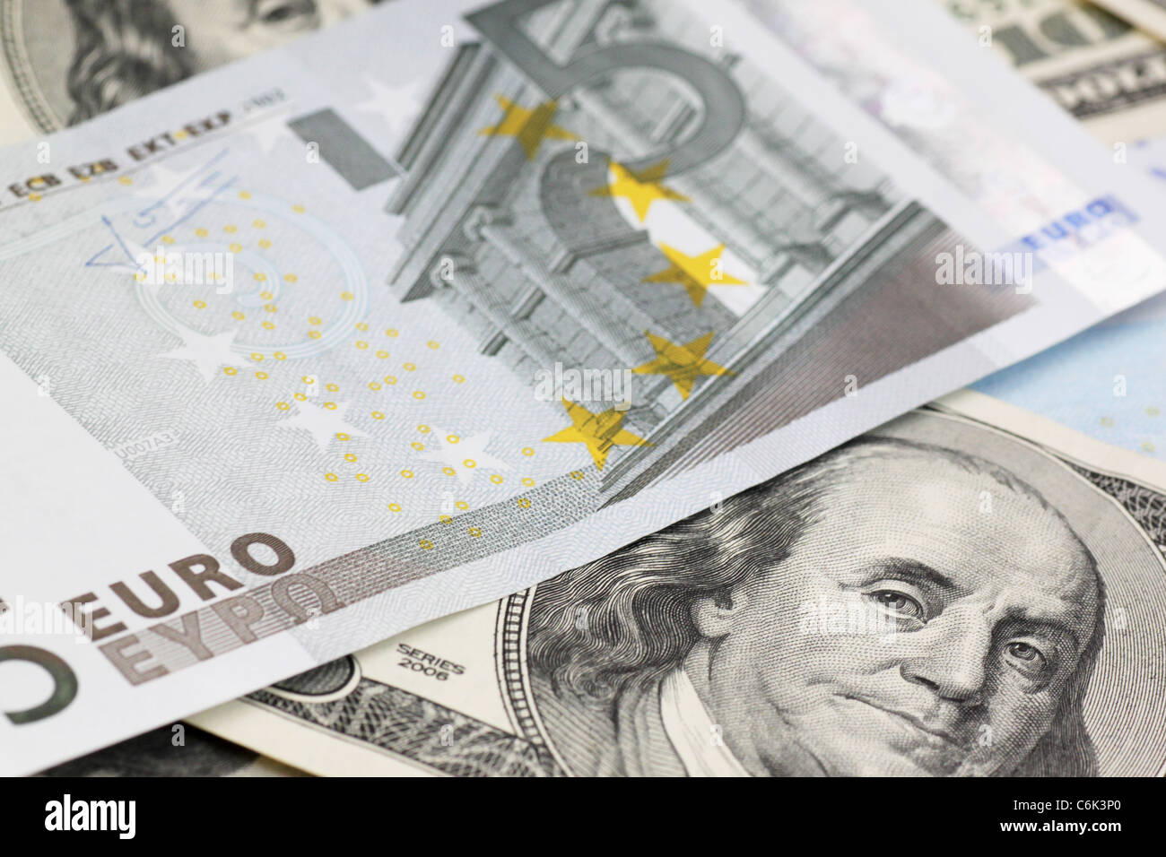 Euro und Dollar Stockfoto