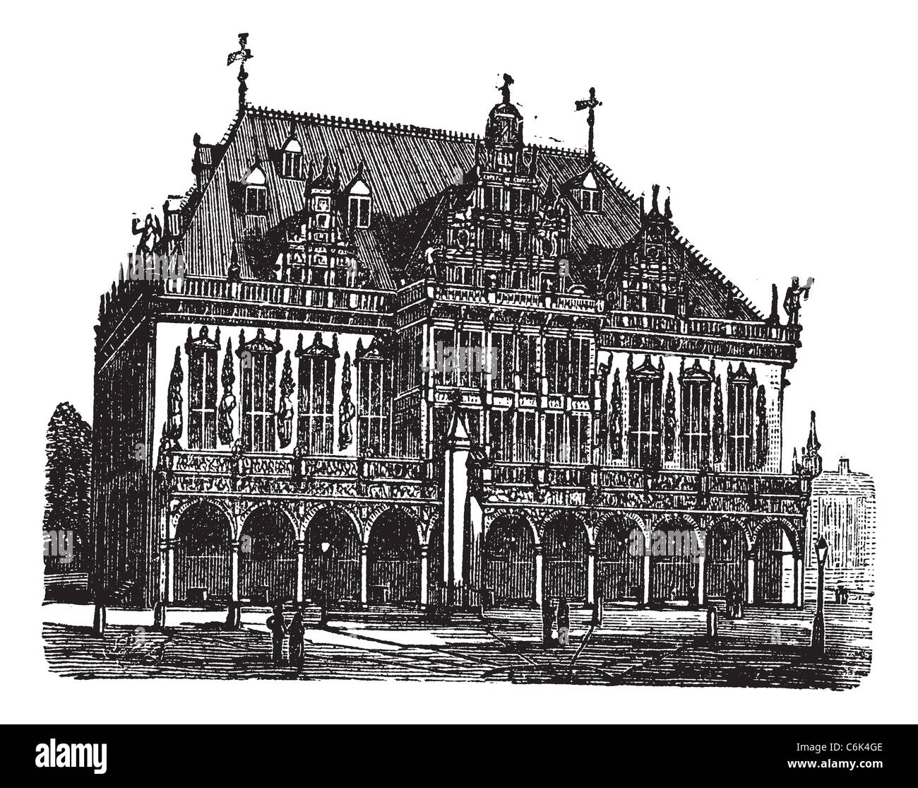 Rathaus, Bremen, Deutschland, alte gravierte Darstellung der Sozialwohnung, Bremen, Deutschland, 1890 s. Stockfoto