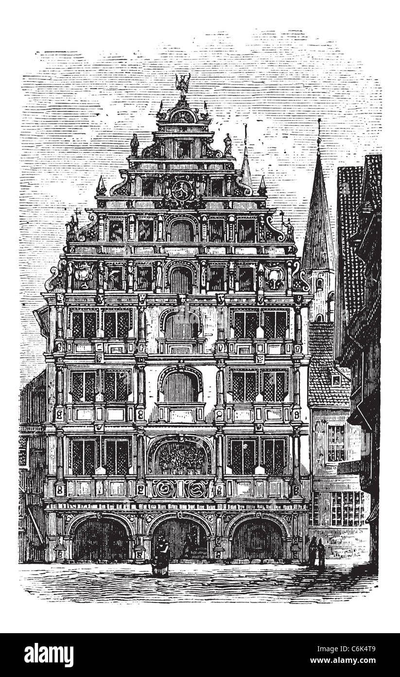 Das Gewandhaus Braunschweig. Vintage-Gravur. Alten gravierte Darstellung eines Konzertsaals. Stockfoto