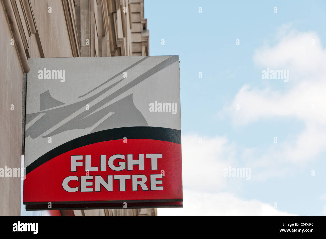 Zeichen für einen Flight Center shop Stockfoto