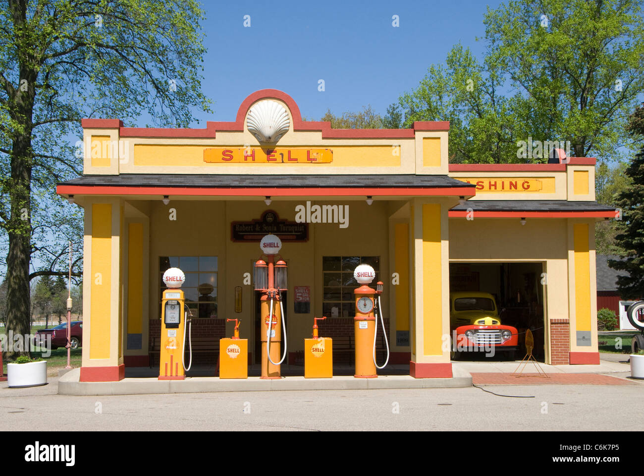 Shell-Tankstelle, Gilmore Car Museum, Hickory Ecken, Michigan, USA Stockfoto