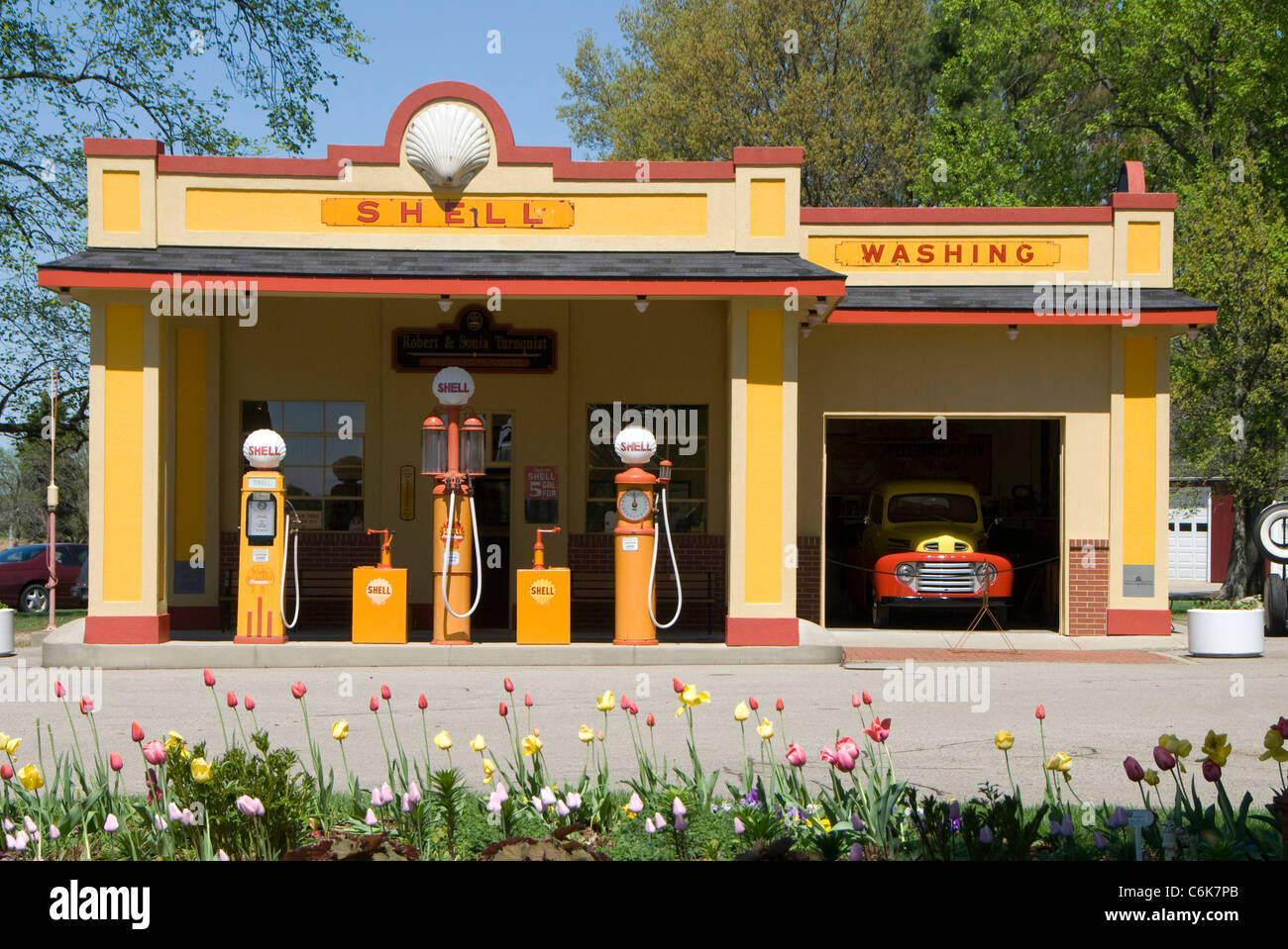 Shell-Tankstelle, Gilmore Car Museum, Hickory Ecken, Michigan, USA Stockfoto