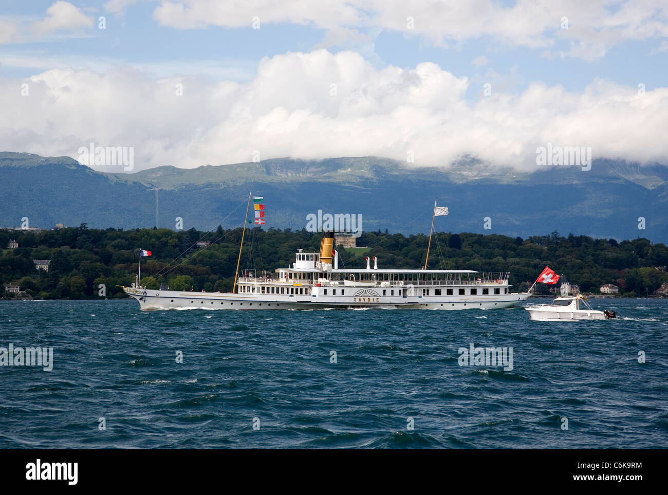 Genf-Paddel Dampfschiff auf dem Genfersee Stockfoto