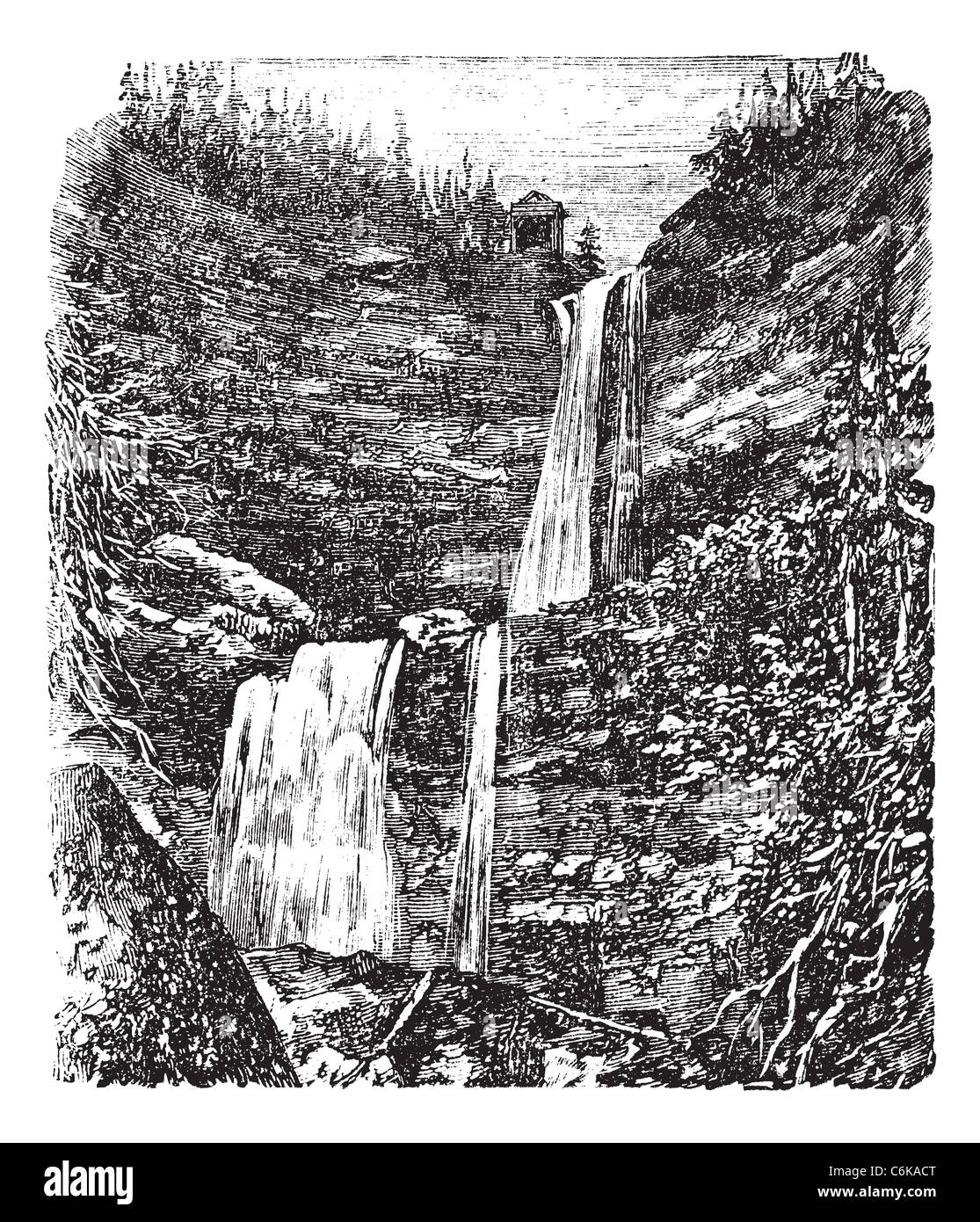 Catskill oder Kaaterskill Falls Vintage Gravur. Alten gravierte Darstellung der schönen Catskill Wasserfälle. Stockfoto