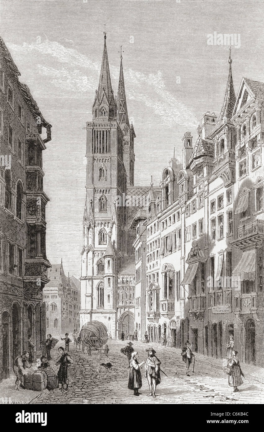 St. Lorenzkirche, Nürnberg, Bayern, Deutschland im 19. Jahrhundert. Bilder aus dem deutschen Vaterland veröffentlichte c.1880. Stockfoto