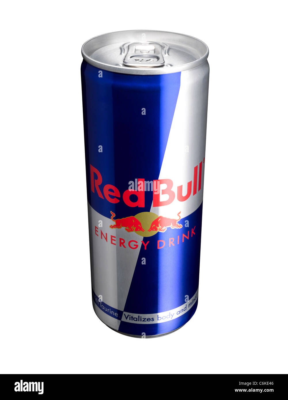 Ein Schnitt aus einer Dose Red Bull Energy Drink Stockfoto