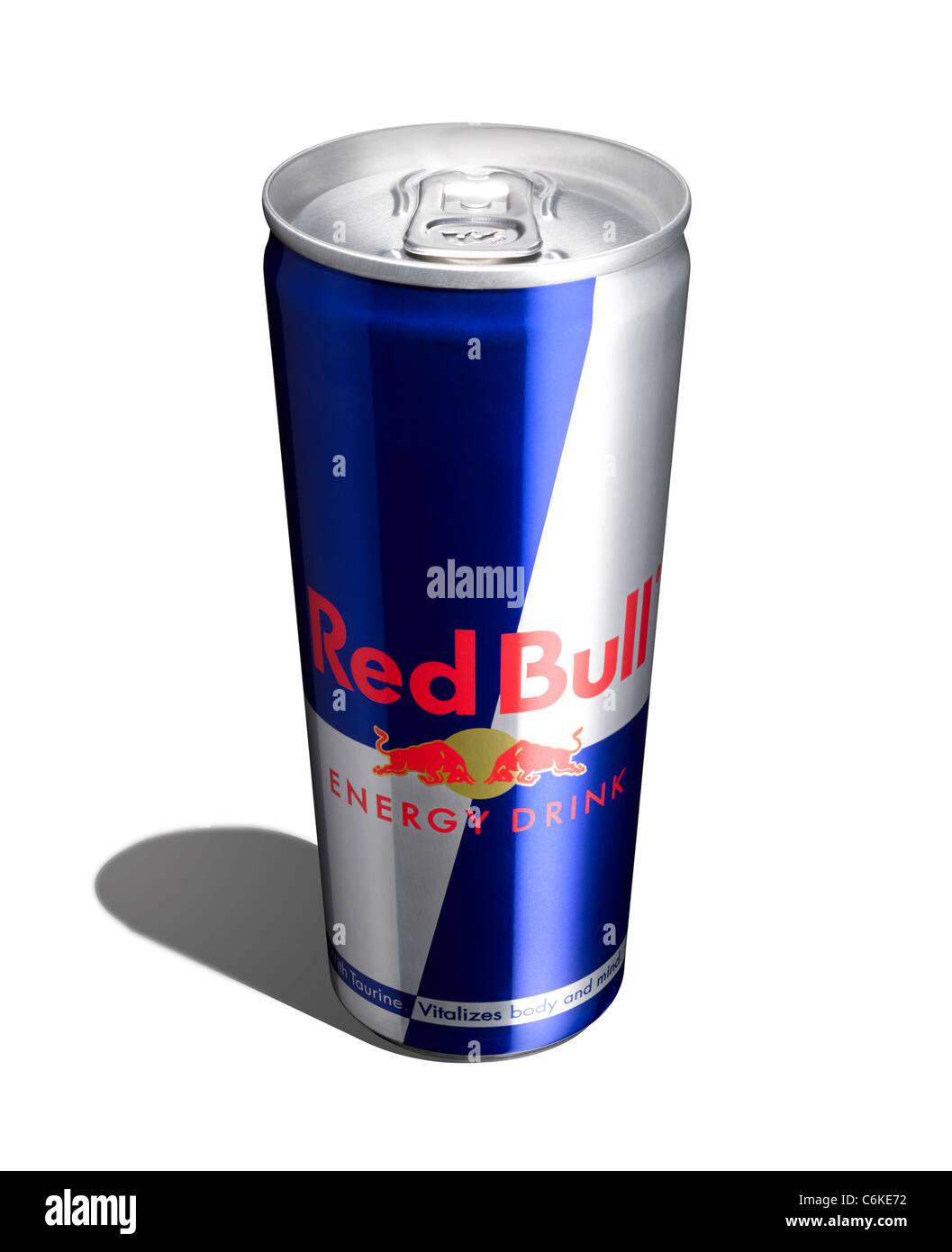 Eine Dose Red Bull mit Schatten Stockfoto