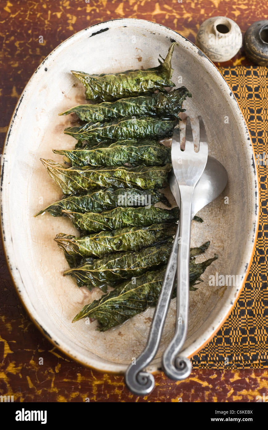 Rindfleisch Shiso Rollen Stockfoto