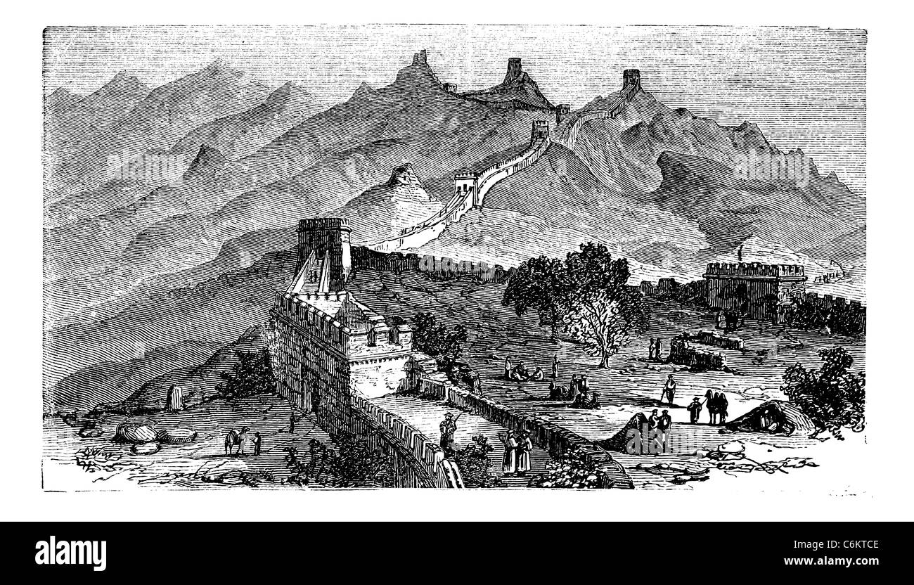 Great Wall Of China, in den 1890er Jahren, Vintage Gravur. Alten gravierte Darstellung der Great Wall Of China. Stockfoto