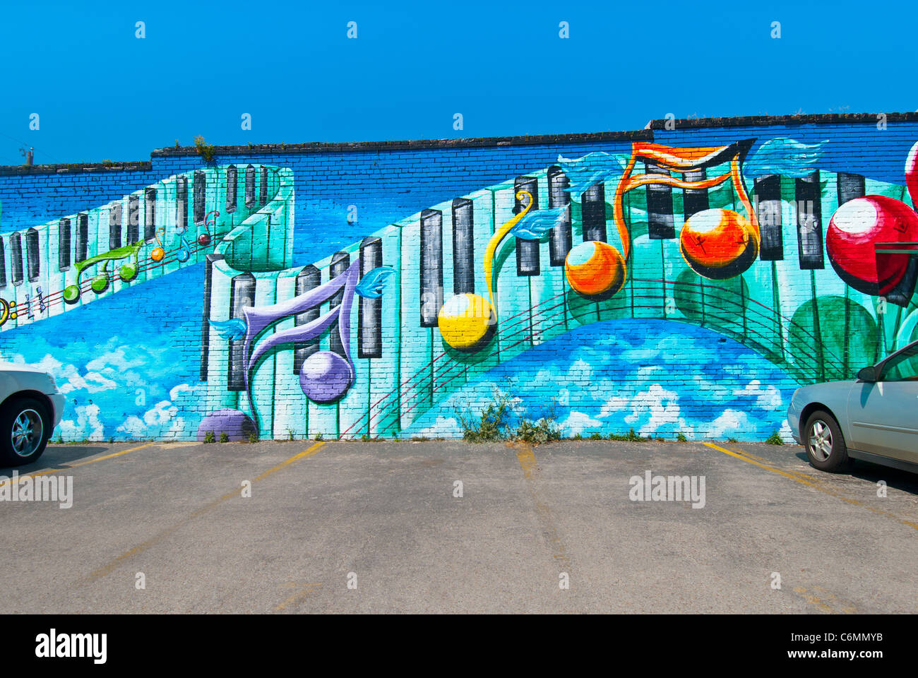 Gemalte Wandbild auf Seite des Gebäudes in Dallas, Texas, USA Stockfoto