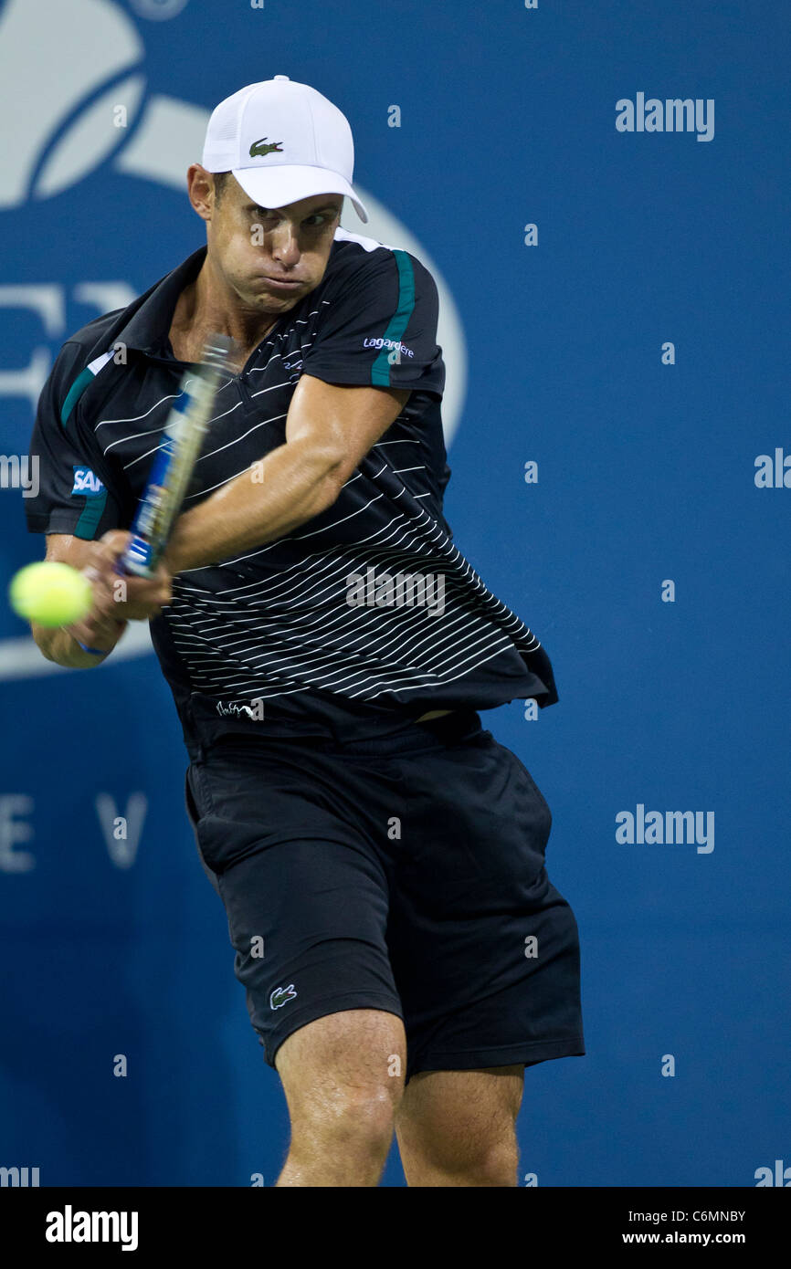 Andy Roddick (USA) im Wettbewerb bei den 2011 US Open Tennis. Stockfoto
