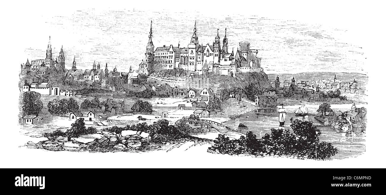 Wawel-Schloss oder Königsschloss in Krakau, Polen, in den 1890er Jahren, Vintage Gravur. Alten graviert Abbildung des Wawel-Schloss. Stockfoto