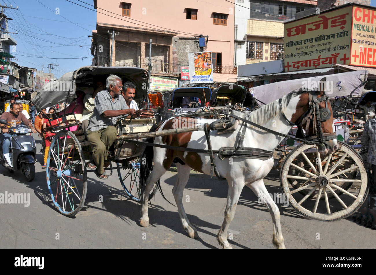 Pferdekutsche Buggy Altmarkt Jodhpur Rajasthan Indien Stockfoto
