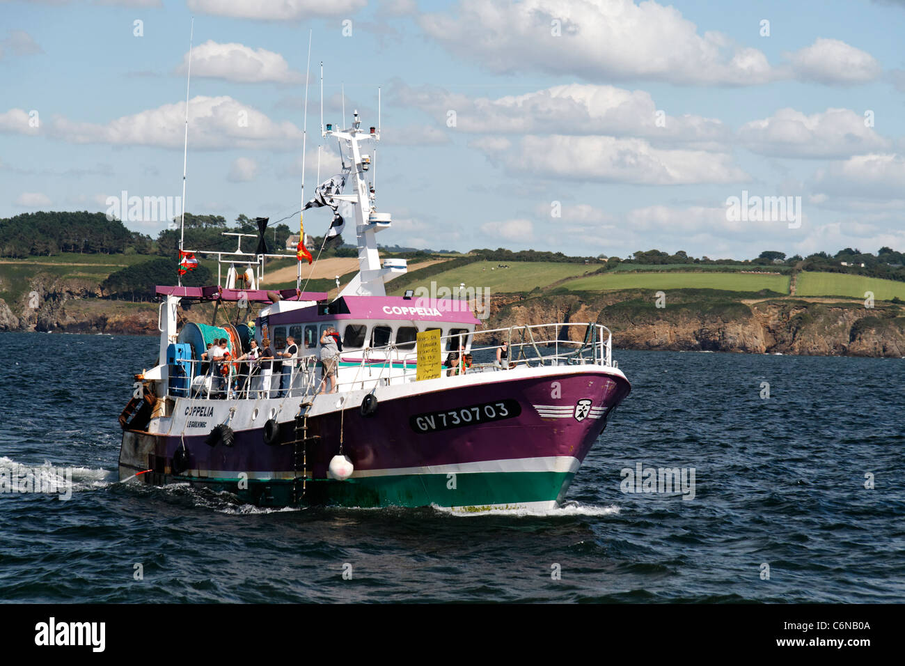 Trawler Coppelia (Le Guilvinec Hafen, Bretagne), Bucht von Douarnenez, Finistère, Frankreich. Stockfoto