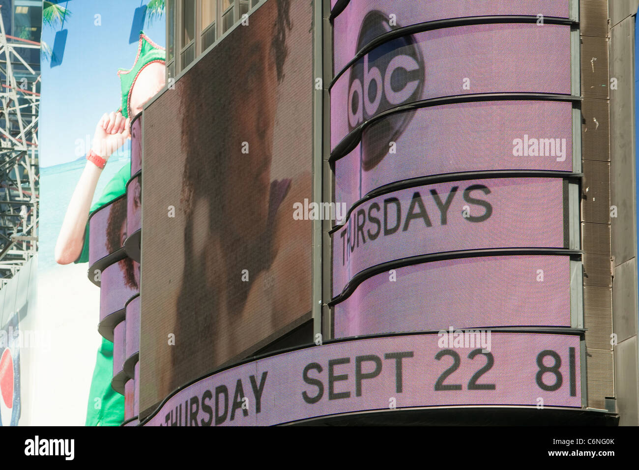 ABC Werbung sieht man im Times Square, New York, NY, Dienstag, 2. August 2011. Stockfoto