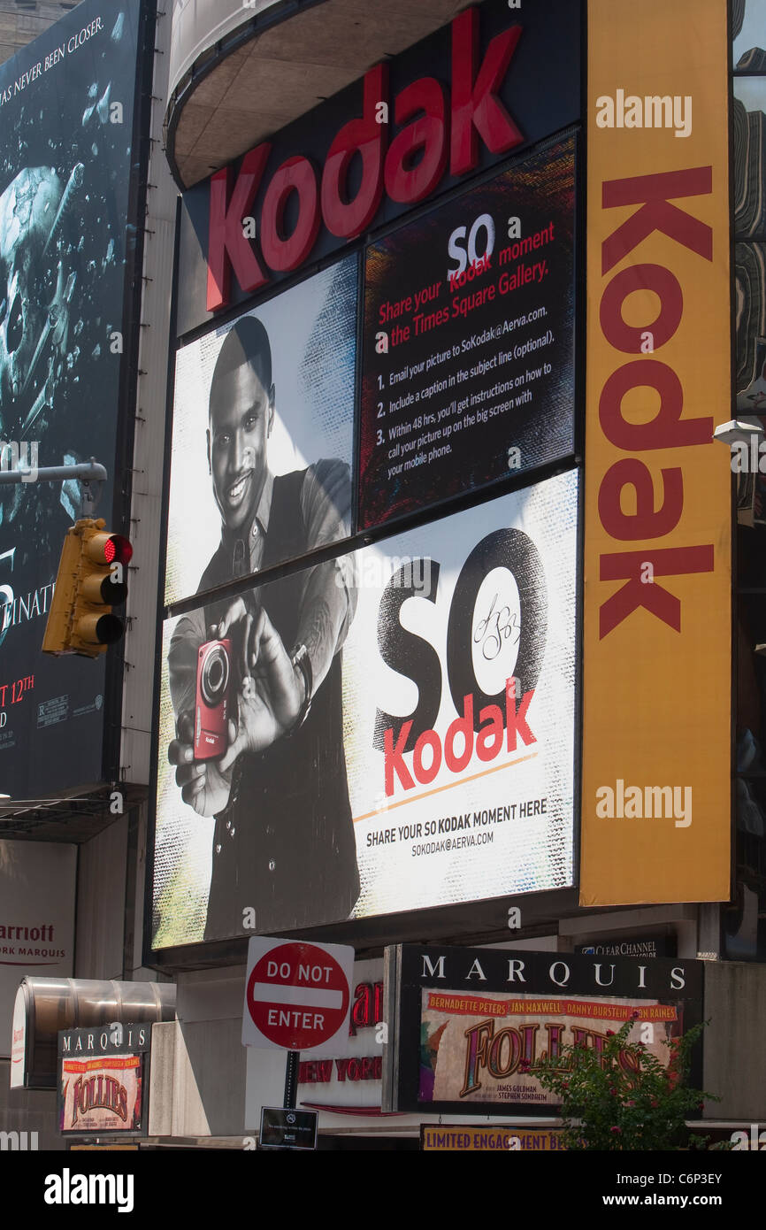 Die Kodak-Werbetafel ist am Times Square in New Yorker Stadtteil Manhattan, NY, Dienstag, 2. August 2011 abgebildet. Stockfoto