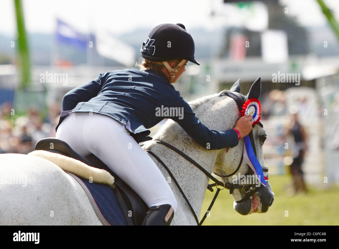 Ein Konkurrent im Springreiten Event auf der Bucks County Show 2011. Stockfoto