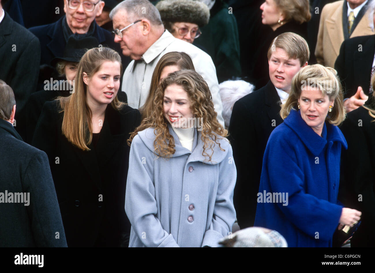 Chelsea Clinton mit Tipper Gore und der Familie Gore bei der Einweihungszeremonie 20. Januar 1997, in Washington, DC. Stockfoto