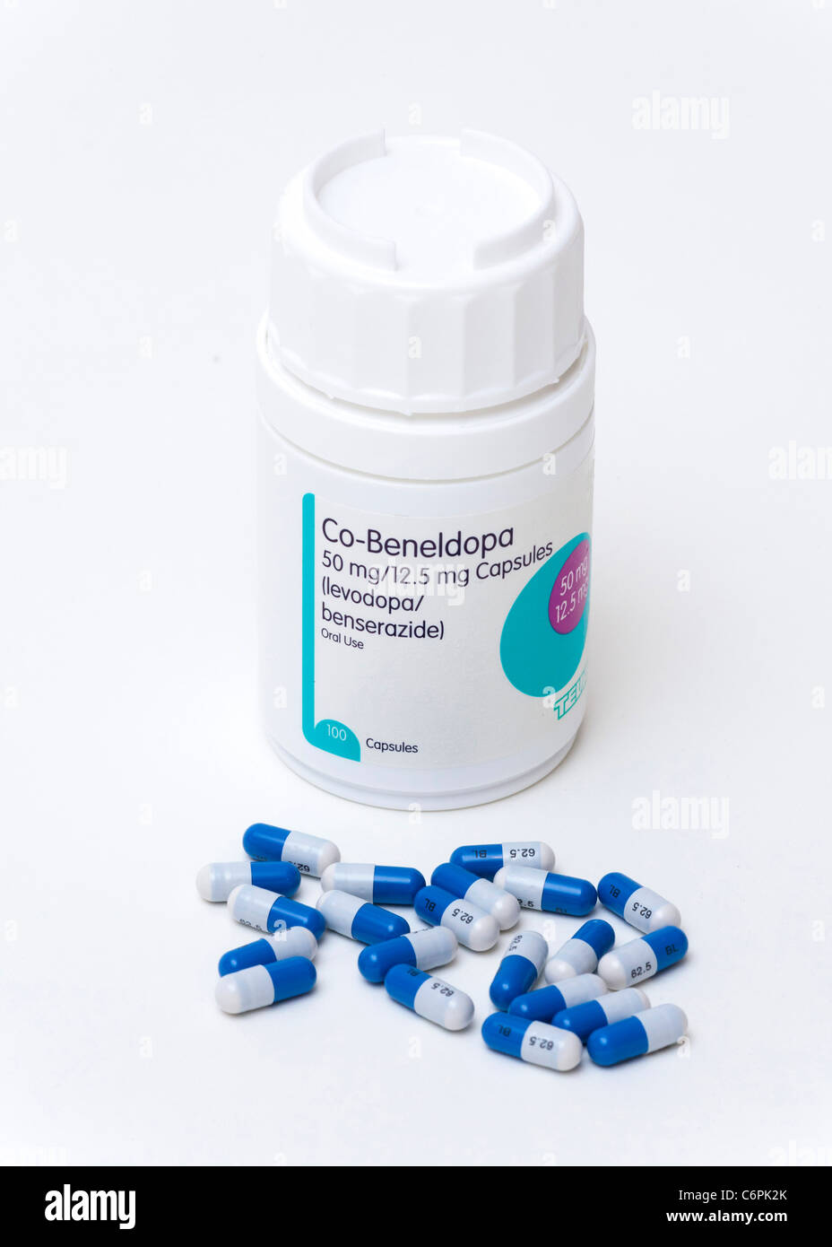 Co-Beneldopa (Levodopa / Benserazid) Kapseln zur Behandlung von Morbus Parkinson Stockfoto
