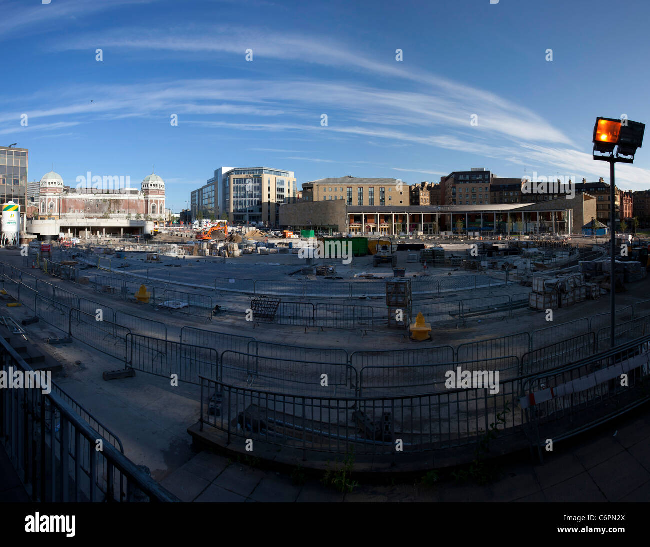 Centenary Square Bradford, während des Baus des Stadtparks. Stockfoto