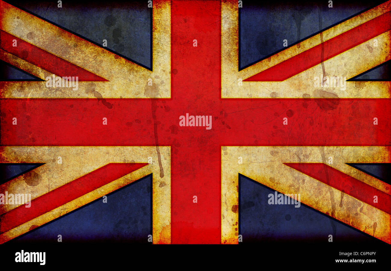 Alt, schmutzig und voller Flecken Grunge Stil Veranschaulichung der Flagge Großbritanniens, den Union Jack - ein Breitbild-Seitenverhältnis. Stockfoto