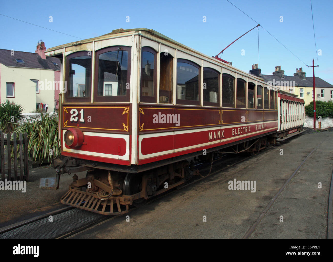 Manx Electric Railway Straßenbahn Nr. 21 im Ramsay Stockfoto