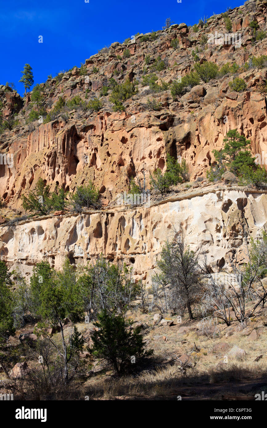 Zerklüftete Landschaft im Bandelier National Monument, New Mexico. Stockfoto