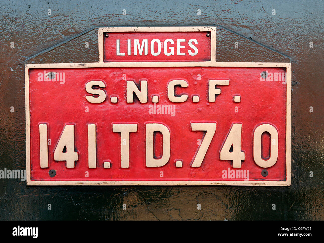 Französische Steam Train Name Plate SNCF 141.TD.740 Stockfoto