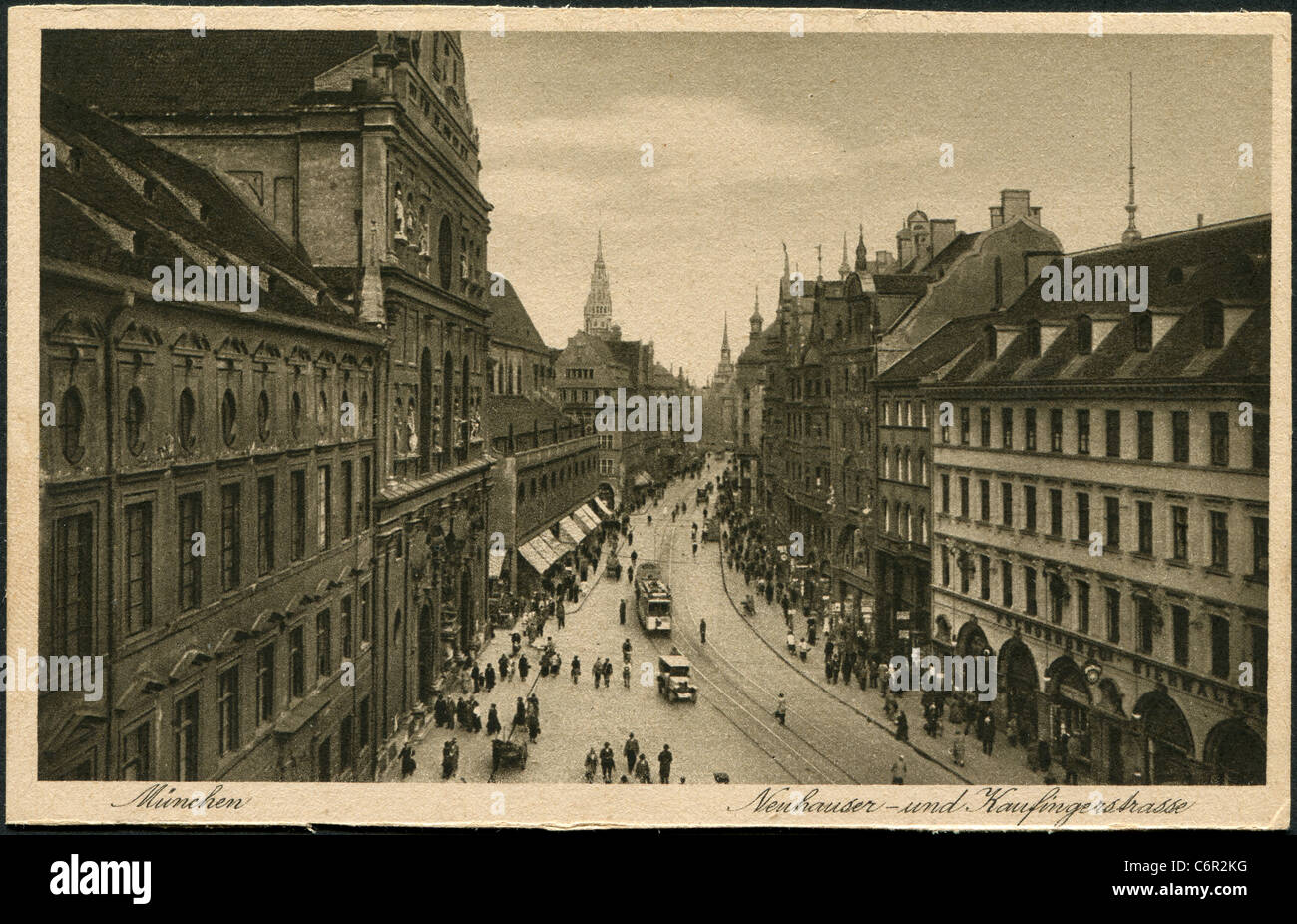 Postkarte München 1920. Neuhauser - Und Kaufingerstrasse Stockfoto