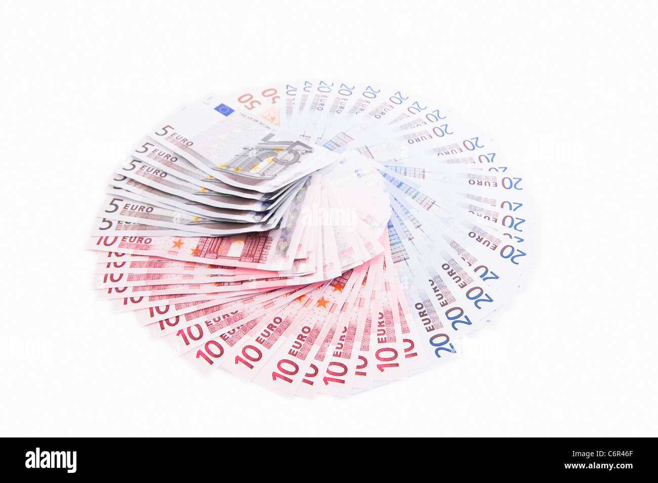 Eine Auswahl von Euro auf weißem Hintergrund Stockfoto