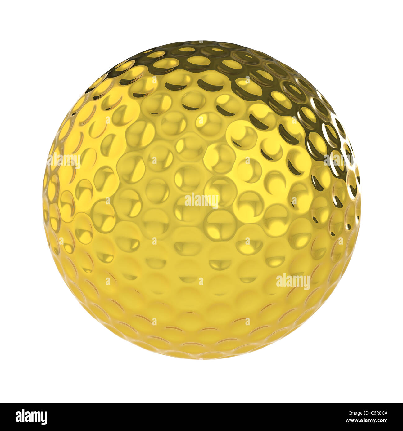 Einen goldenen Golfball. Isoliert Stockfoto