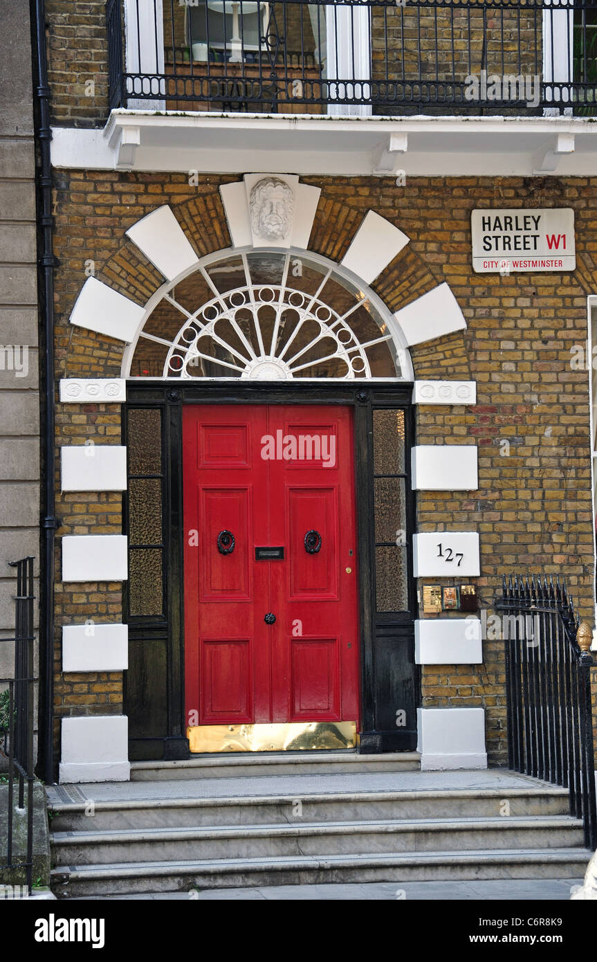 Georgische Tür, Harley Street, City of Westminster, London, Greater London, England, Vereinigtes Königreich Stockfoto