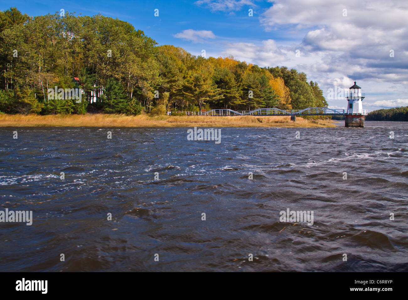 Verdoppeln Point-Leuchtturm am Kennebec River gegenüber der historischen Schiffbau Bath, Maine. Stockfoto