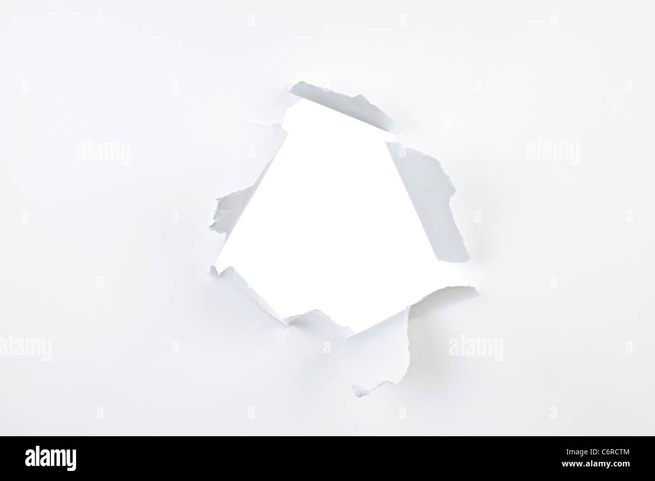 Papier Riss Papier mit Riss Loch und zerrissene Kanten über weiß Stockfotografie ...