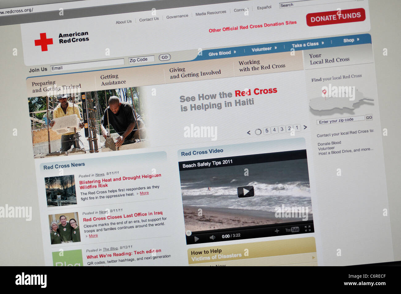 American Red Cross-Webseite Stockfoto