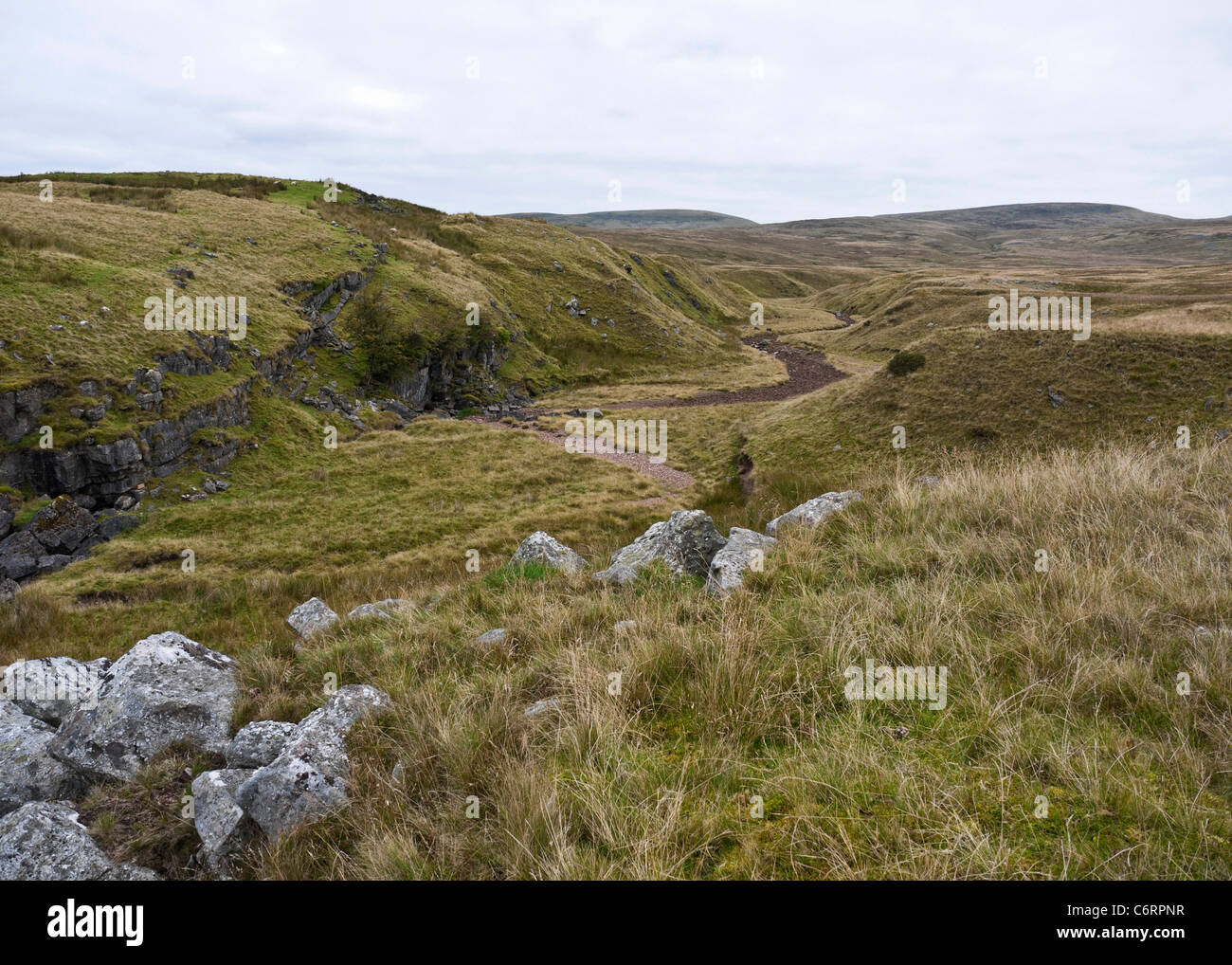 Sinc Giedd oder Schwalbe Loch, Afon Giedd in Black Mountain, Brecon Beacons, Wales Stockfoto