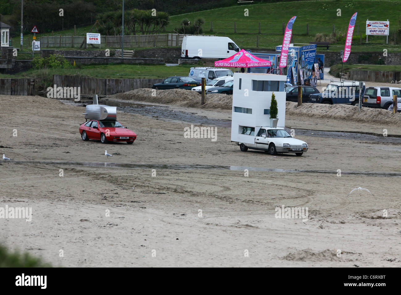 Moderatoren James gefilmt Mai, Jeremy Clarkson, Richard Hammond ein Feature für die Serie 15 der beliebten BBC-Automobil-Show auf Stockfoto