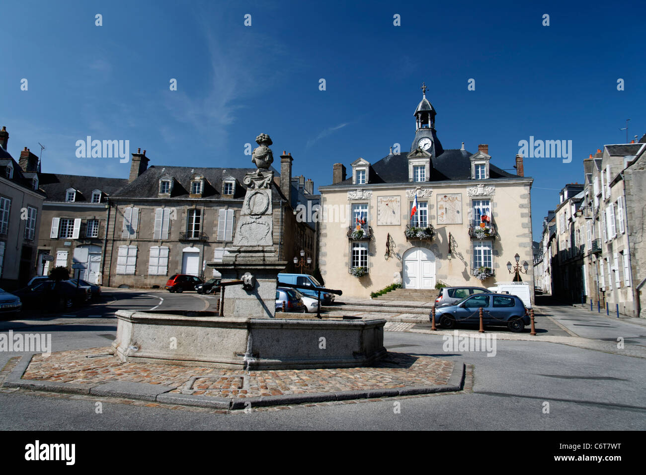Rathaus, Ort Cheverus Mayenne Altstadt (Mayenne, Pays De La Loire, Frankreich). Stockfoto