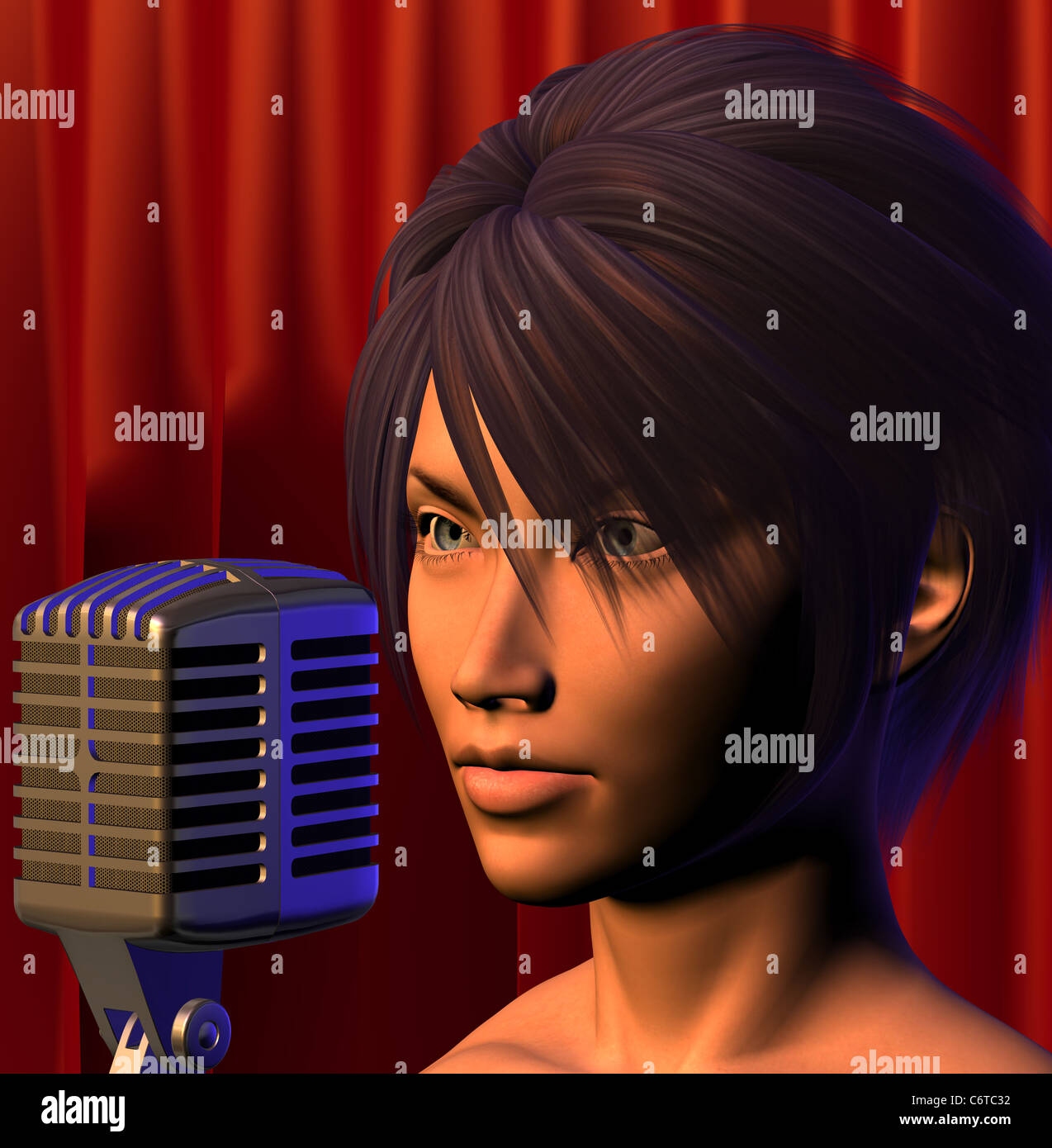 Sängerin auf der Konzertbühne. Digital erstellt 3d Illustration. Stockfoto