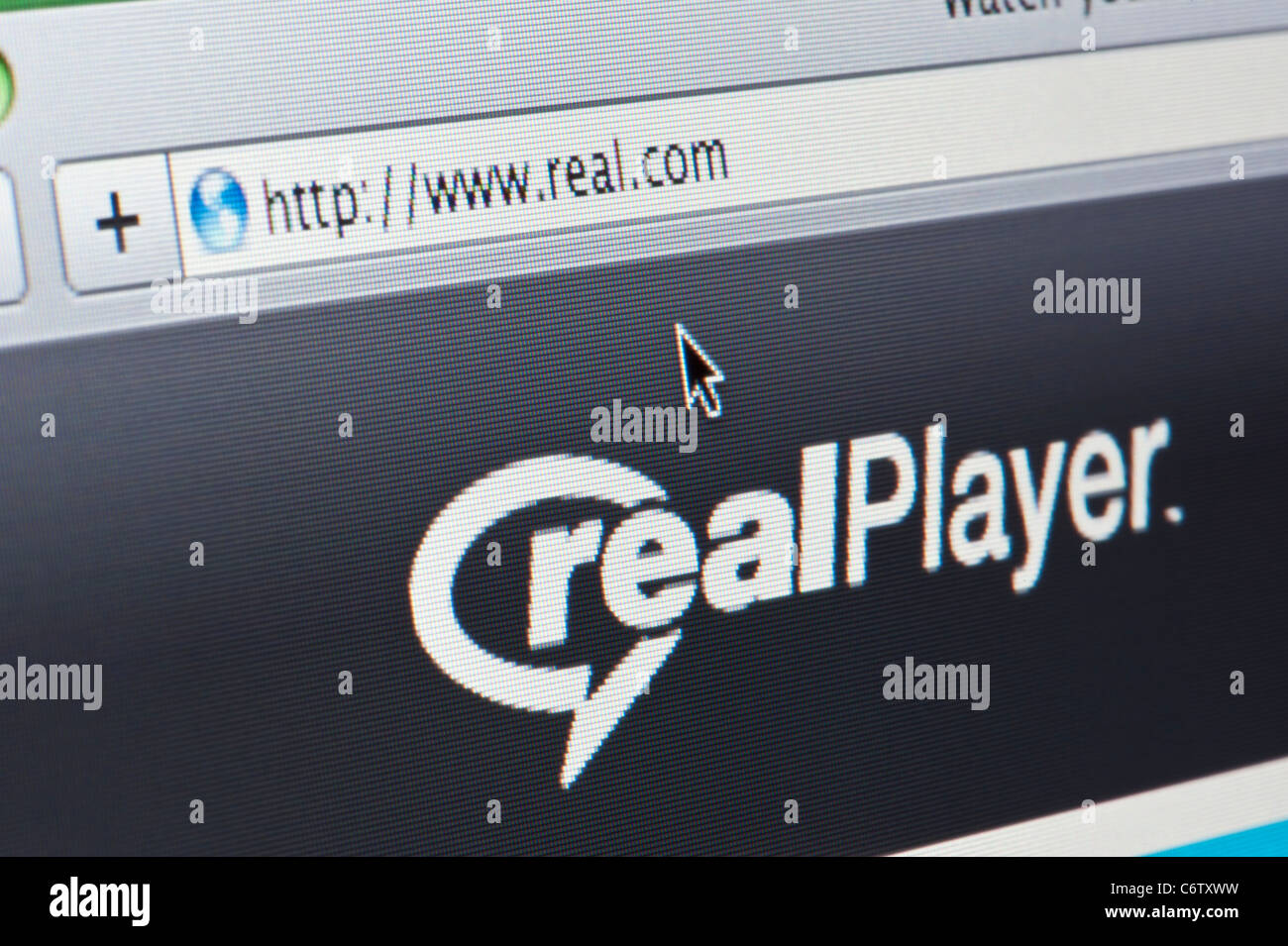 Real Networks Website Bildschirm Cursor "close up" computer Stockfoto